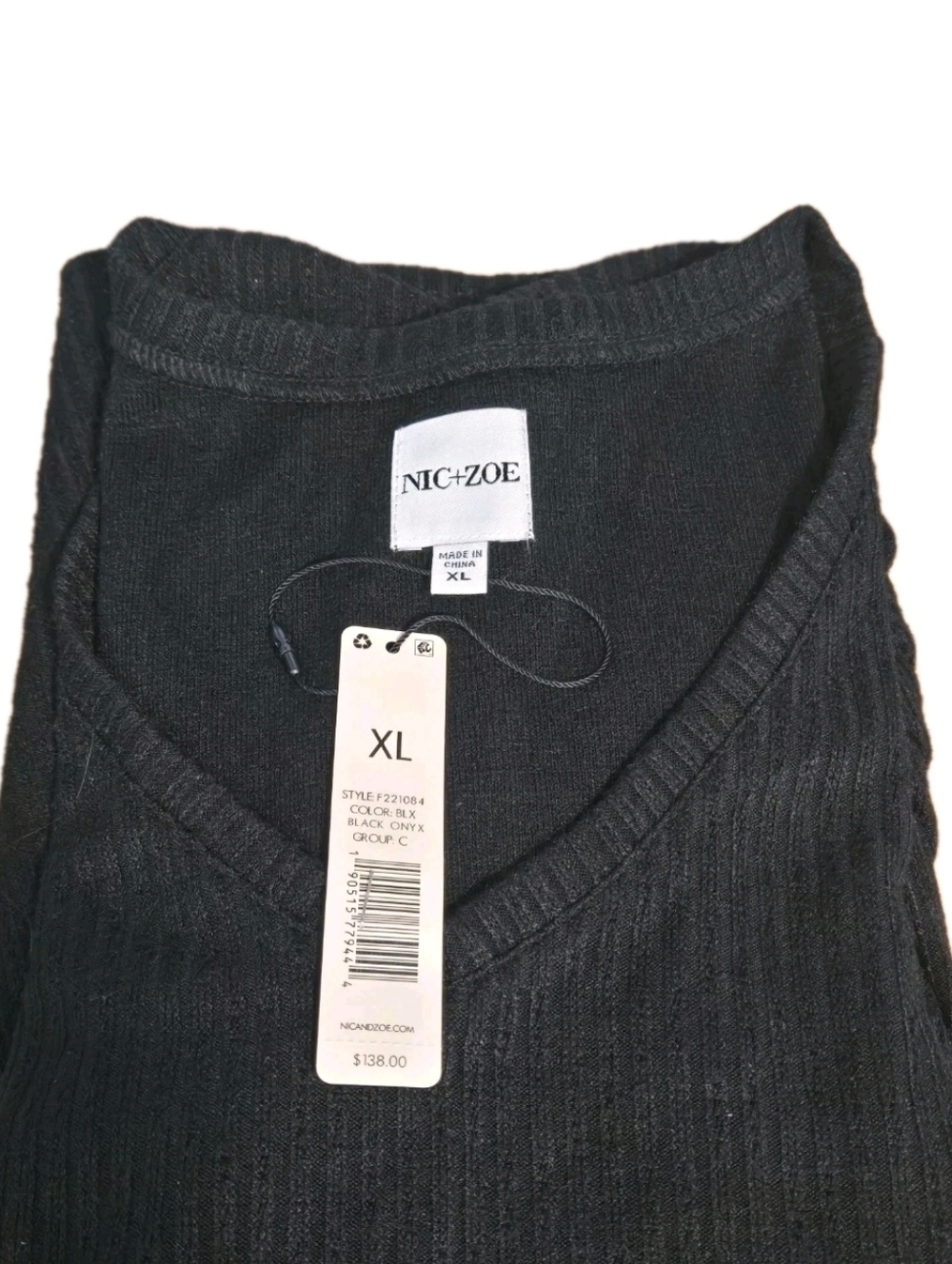 NIC+ZOE Sweater Black Ribbed Knit Twist Front V-Neck Lightweight Women’s XL New